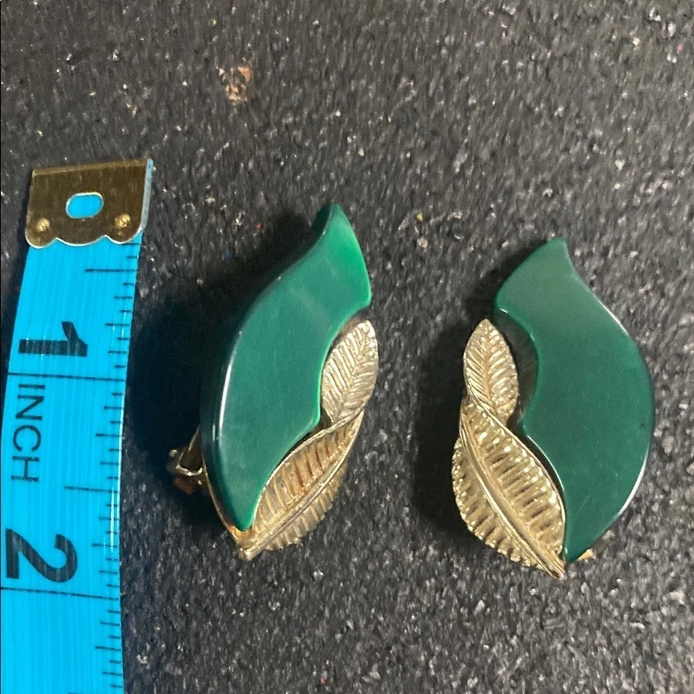 Elegant Green and Silver Leaf Clip Earrings